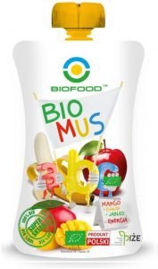 Bio Food, mus mango banan jabłko w tubce, 90 g Bio Food