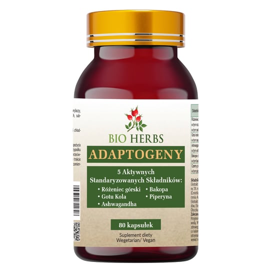 Bio Herbs, Adaptogeny 5 aktywnych standaryzowanych składników 80 kaps. Suplement diety Bio Herbs