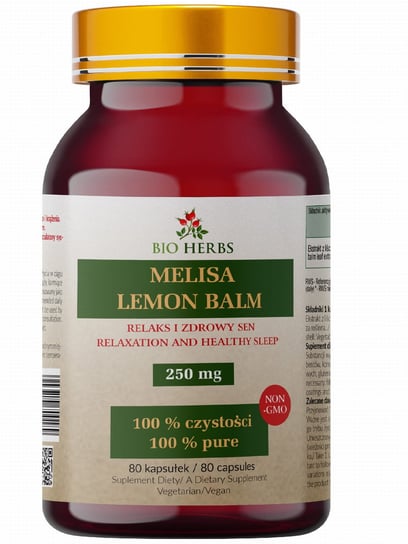 Bio Herbs, Melisa, Lemon Balm 250mg, 80 kaps. Suplement diety Bio Herbs