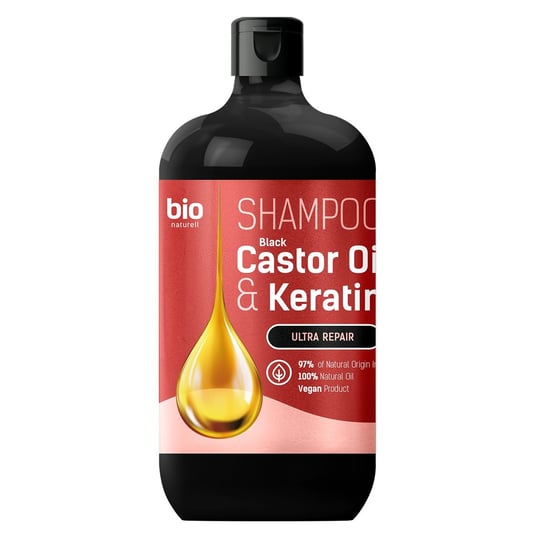 Bio Naturell, Szampon z czarnym olejem rycynowym i keratyną do wszystkich rodzajów włosów, 946ml bio naturell