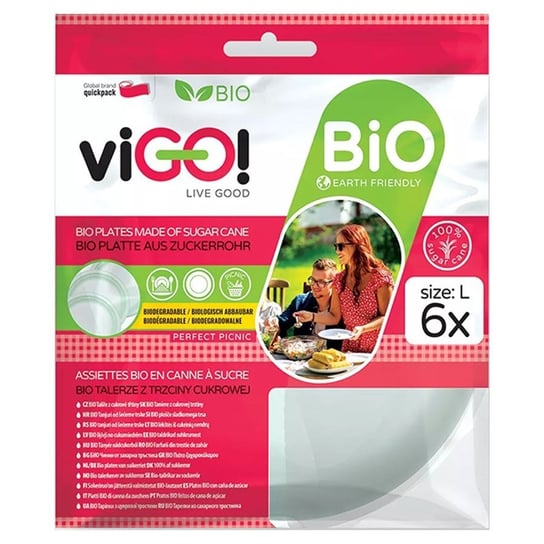 Biodegradowalne talerze z trzciny L 6 sztuk ViGO!