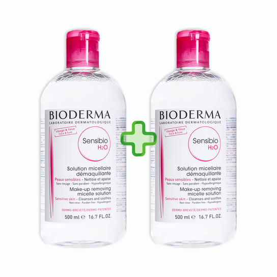 Bioderma Sensibio H2O, płyn micelarny do oczyszczania twarzy, 500 ml + 500 ml Naos