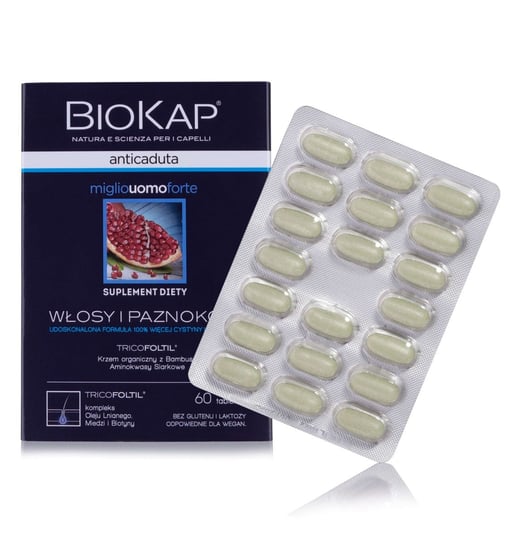 Biokap Anticaduta UOMO, Suplement diety przeciw wypadaniu włosów dla mężczyzn, 60 tab. Biokap