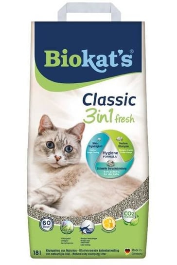 BIOKAT'S Classic 3w1 Fresh 18 l - Żwirek bentonitowy o zapachu świeżej trawy dla kotów 18 l Inna marka