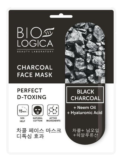 Biologica, Charcoal, maska do twarzy w płachcie z węglem Skuteczny Detoks, 1 szt. Biologica