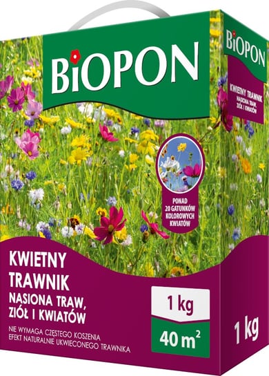 BIOPON kwietny trawnik - mieszanka nasion traw, ziół i kwiatów 1kg Biopon