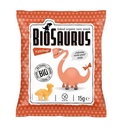 BioSaurus, chrupki kukurydziane o smaku ketchupowym, 15 g CIBI