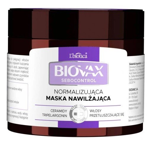 BIOVAX sebocontrol, Maska do włosów tłustych, 250 ml Oceanic