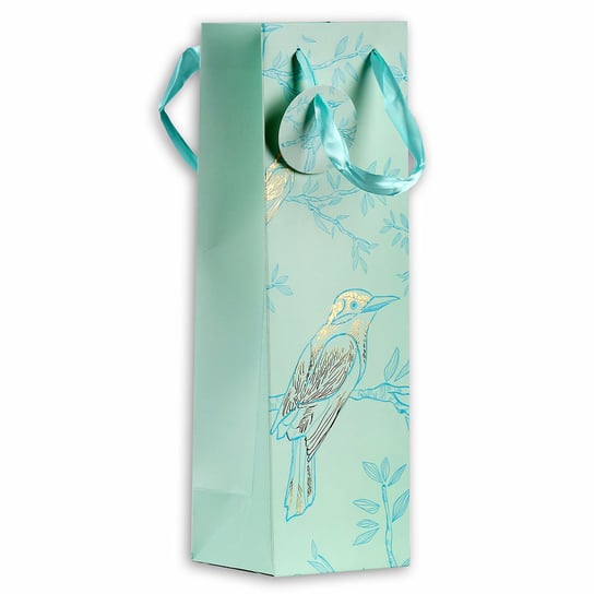 Birds & Flowers, Torba prezentowa na butelkę, ptaki, seledynowa Empik