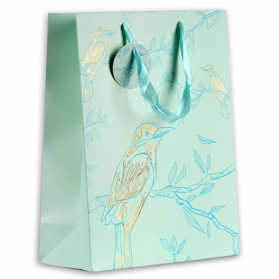 Birds & Flowers, torba prezentowa, ptaki, seledynowa, rozmiar M Empik