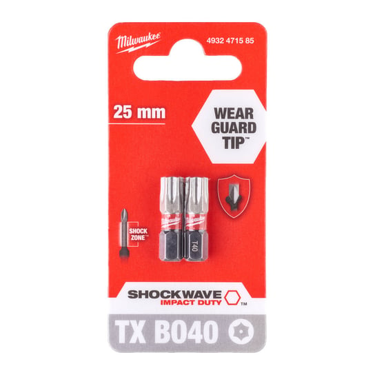 Bity udarowe ShW TX BO40 25mm 2 szt TORX z otworem Milwaukee Milwaukee