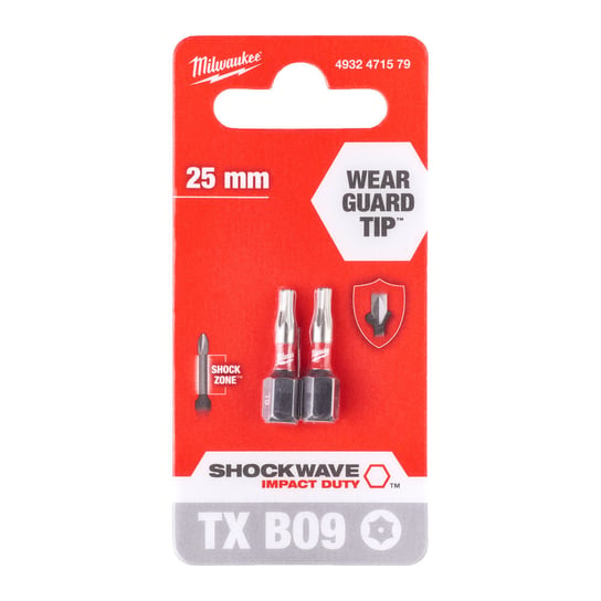 Bity udarowe ShW TX BO9 25mm 2 szt TORX z otworem Milwaukee Milwaukee