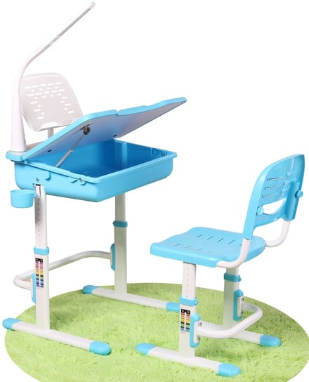 Biurko dla dzieci niebieskie 68 cm Krakpol Smart z regulacją wysokości Krakpol
