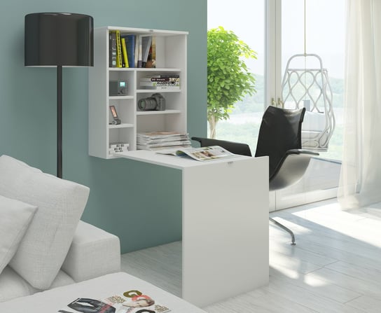 Biurko do gabinetu rozkładane białe 60 cm BIM Furniture Hide z nadstawką nad biurko BIM Furniture