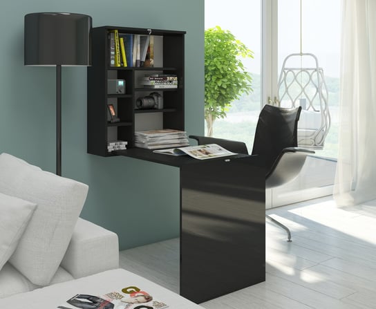 Biurko do gabinetu rozkładane czarne 60 cm BIM Furniture Hide z nadstawką nad biurko BIM Furniture
