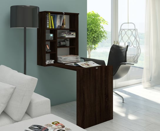 Biurko do gabinetu rozkładane czarne 60 cm BIM Furniture Hide z nadstawką nad biurko BIM Furniture