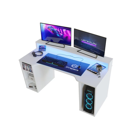 Biurko gamingowe SUPERNOVA211 LED - Białe PYspace: Play Your Space