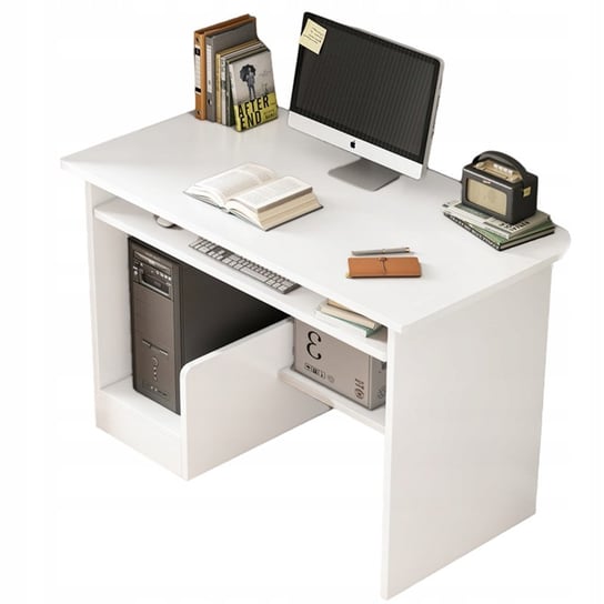 BIURKO KOMPUTEROWE BIAŁE LOFT POD LAPTOP STOLIK Z PÓŁKAMI NOWOCZESNE 80 CM SOLIDNE REXO
