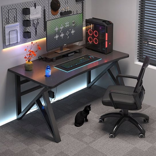 BIURKO KOMPUTEROWE CZARNE CARBON GAMINGOWE NOWOCZESNE DLA GRACZA LOFT DUŻE 120 CM REXO