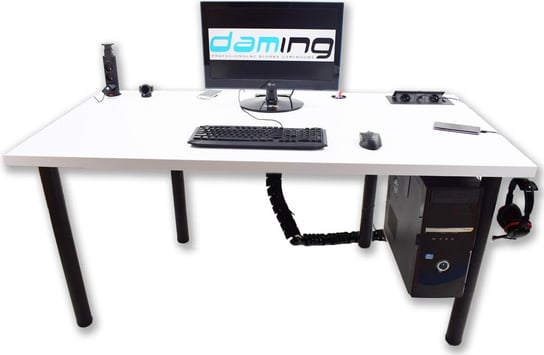 Biurko młodzieżowe gamingowe białe 160 cm DAMING Atlanta Pro Gamer porty USB z regulacją wysokości DAMING