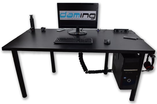 Biurko młodzieżowe gamingowe czarne 160 cm DAMING Atlanta Pro Gamer porty USB z listwą zasilającą DAMING
