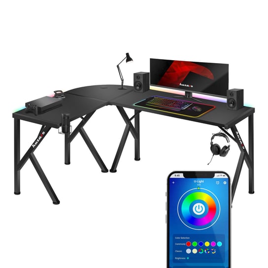 Biurko młodzieżowe gamingowe narożne czarne 117 cm Huzaro Hero 6.3 RGB z przepustem kablowym Huzaro