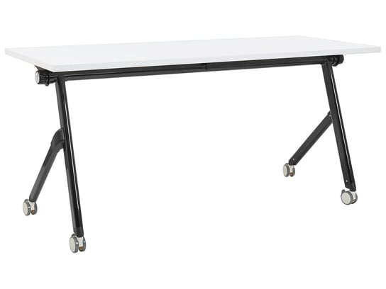 Biurko składane z kółkami 160 x 60 cm białe z czarnym BENDI Beliani