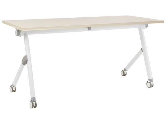 Biurko składane z kółkami 160 x 60 cm jasne drewno z białym BENDI Beliani
