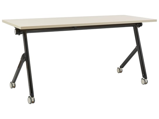 Biurko składane z kółkami 160 x 60 cm jasne drewno z czarny BENDI Beliani