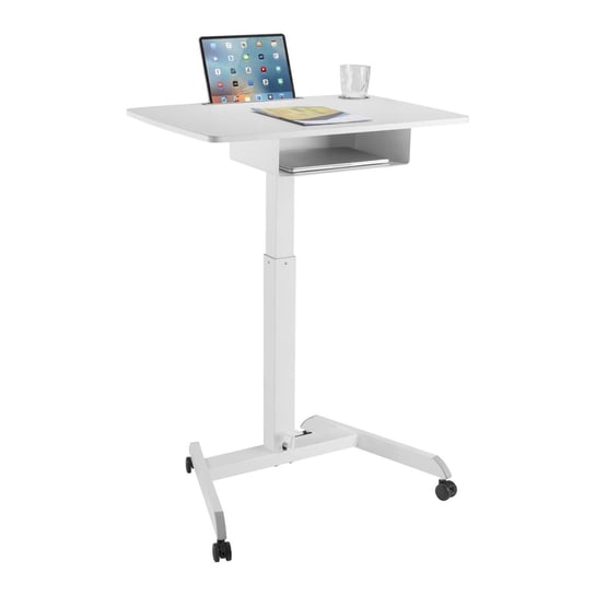 Biurko stolik do laptopa Maclean, regulacja wysokości, z szufladą, biały do pracy stojąco siedzącej, max wys 113cm - 8kg max, MC Maclean