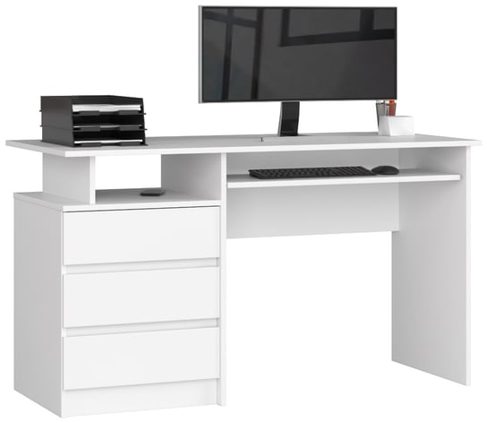Biurko wolnostojące komputerowe CLP 135 cm 3 szuflady 2 półki - Białe FABRYKA MEBLI AKORD