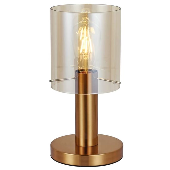 Biurkowa LAMPA loftowa SARDO TB-5581-1-BRO+AMB Italux skandynawska LAMPKA biurkowa tuba stojąca szklana mosiądz bursztynowa ITALUX