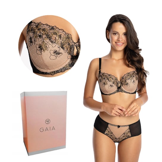 Biustonosz GAIA Semi-soft Camelia 1085 półusztywniany czarny beżowy  65G GAIA