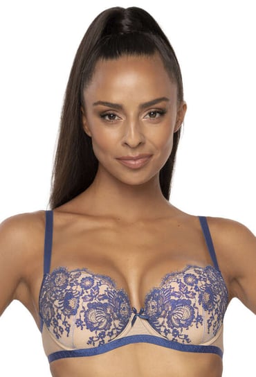 Biustonosz push-up beżowo- granatowy Frances M-3804/11-65B MAT Lingerie