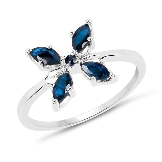 Biżuteria Prana, Pierścionek srebrny kwiat z naturalnymi szafirami niebieskimi, rozmiar 13 Biżuteria Prana
