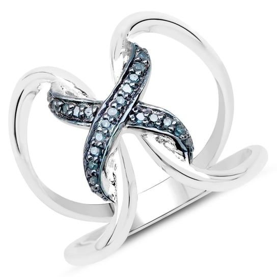 Biżuteria Prana, Pierścionek srebrny z 25 niebieskimi diamentami, rozmiar 17 Biżuteria Prana