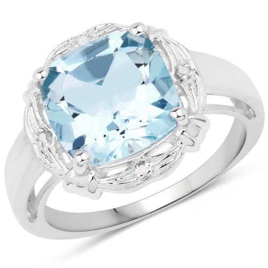 Biżuteria Prana, Pierścionek srebrny z naturalnym topazem niebieskim, diamentami, rozmiar 15 Biżuteria Prana