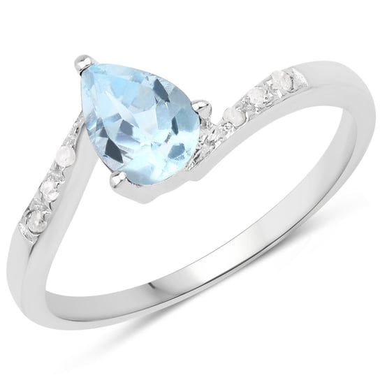 Biżuteria Prana, Pierścionek srebrny z naturalnym topazem niebieskim, diamentami, rozmiar 15 Biżuteria Prana