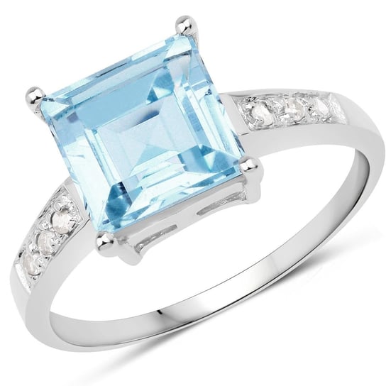 Biżuteria Prana, Pierścionek srebrny z naturalnym topazem niebieskim i diamentami, rozmiar 13 Biżuteria Prana