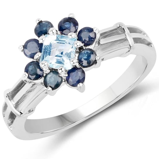 Biżuteria Prana, Pierścionek srebrny z naturalnym topazem niebieskim i szafirami, rozmiar 13 Biżuteria Prana
