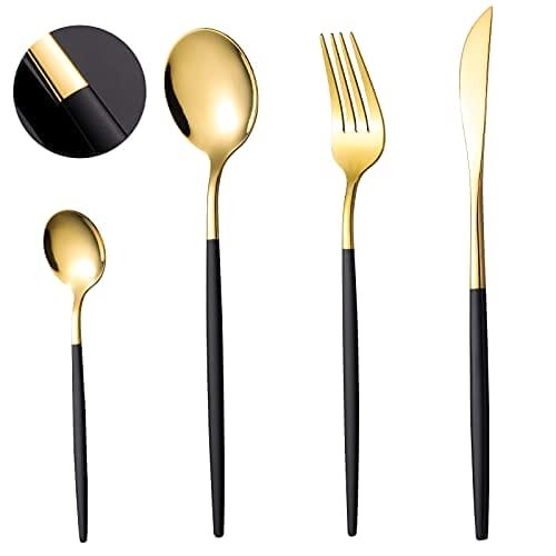 Black And Gold Cutlery For 6 Peoplecopoti Black Handle 24 Inna marka