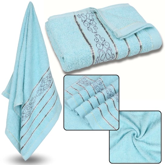 Błękitny ręcznik bawełniany z ozdobnym haftem, szary haft 48x100 cm x1 Inna marka