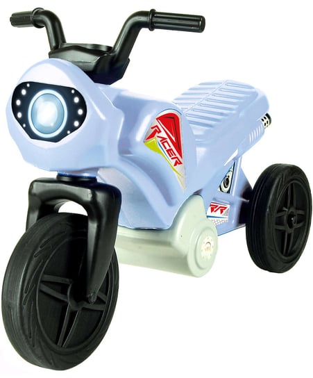 Błękitny Trójkołowy motorek jeździk biegowy dla dzieci Mochtoys