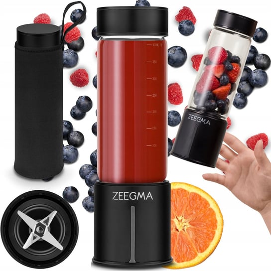 Blender Przenośny Bezprzewodowy DUŻY 465ml 300W SZKLANY KIELICH CZARNY ZEEGMA