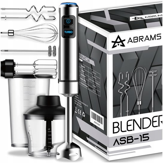 BLENDER RĘCZNY MIKSER WIELOFUNKCYJNY TRYB TURBO 1500 W OSTRZA TYTANOWE 8W1 Abrams