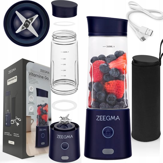 BLENDER USB FITNESS BEZPRZEWODOWY KIELICHOWY 450ml GRANATOWY NIEBIESKI ZEEGMA