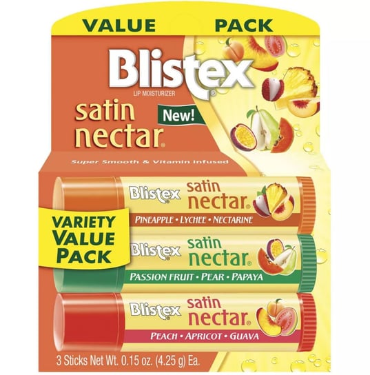 Blistex, 3-pak nawilżających owocowych balsamów do ust, Satin Nectar Blistex