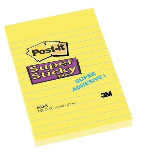 Bloczek Post-It Super Sticky Żółty 102 X 152 Mm W Linie 75 Kartek Post-it