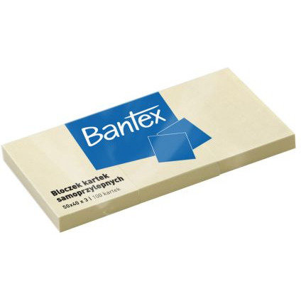 Bloczek samoprzylepny BANTEX 50x40mm 100 kartek żółty (3szt) (400086386) bantex
