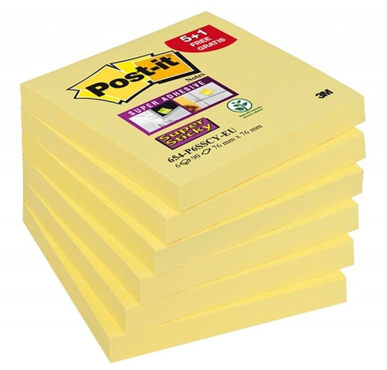 Bloczek Samoprzylepny Post-It Super Sticky 76 X 76 Mm. 6 X 90 K. 654-P6sscy-Eu Żółty Post-it